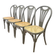 Set of 4 Vintage Gray Thonet Style Dining Chairs with Cane Seat