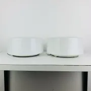 Pair of round opaline wall lights from the 50s/60s, ceiling lights.