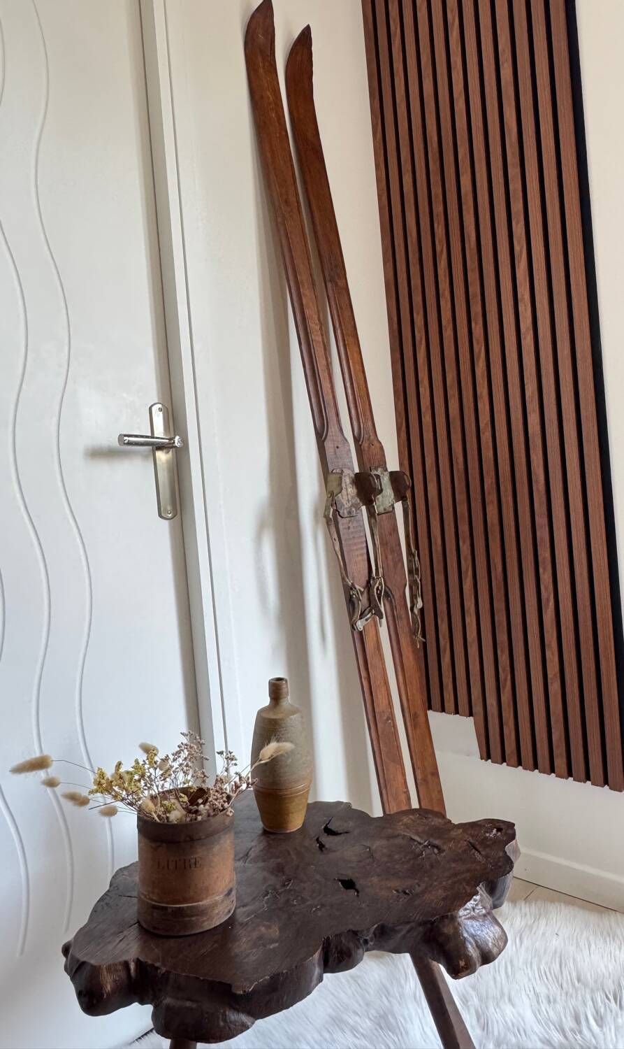 Old vintage wooden ski