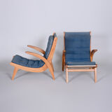 Paire de fauteuils bleus conçus par Jan Vaněk dans les années 1950. Ash.