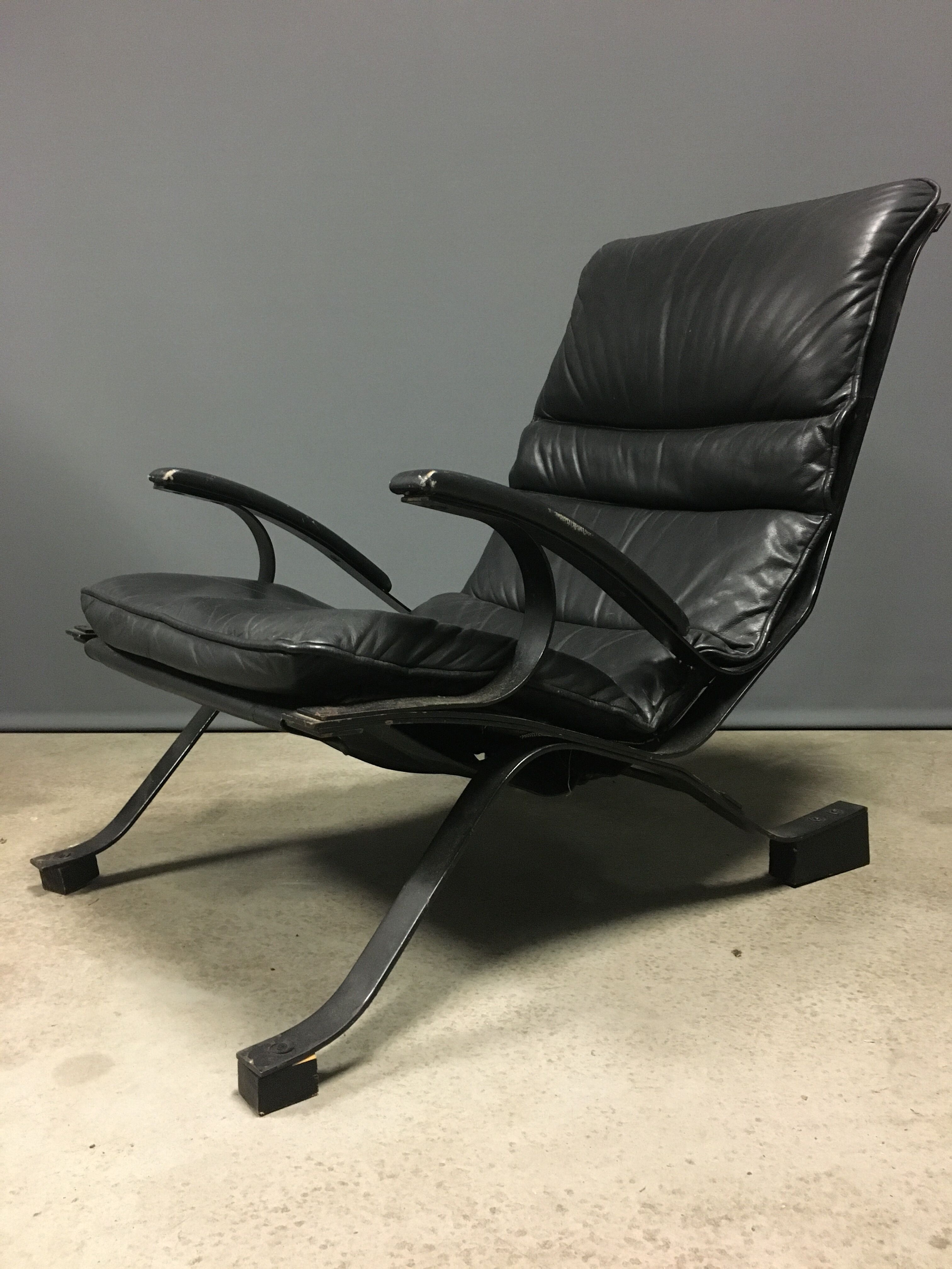 Pep Bonet Tuman Black Leatherette Lounge Chair for Levesta, circa 1969