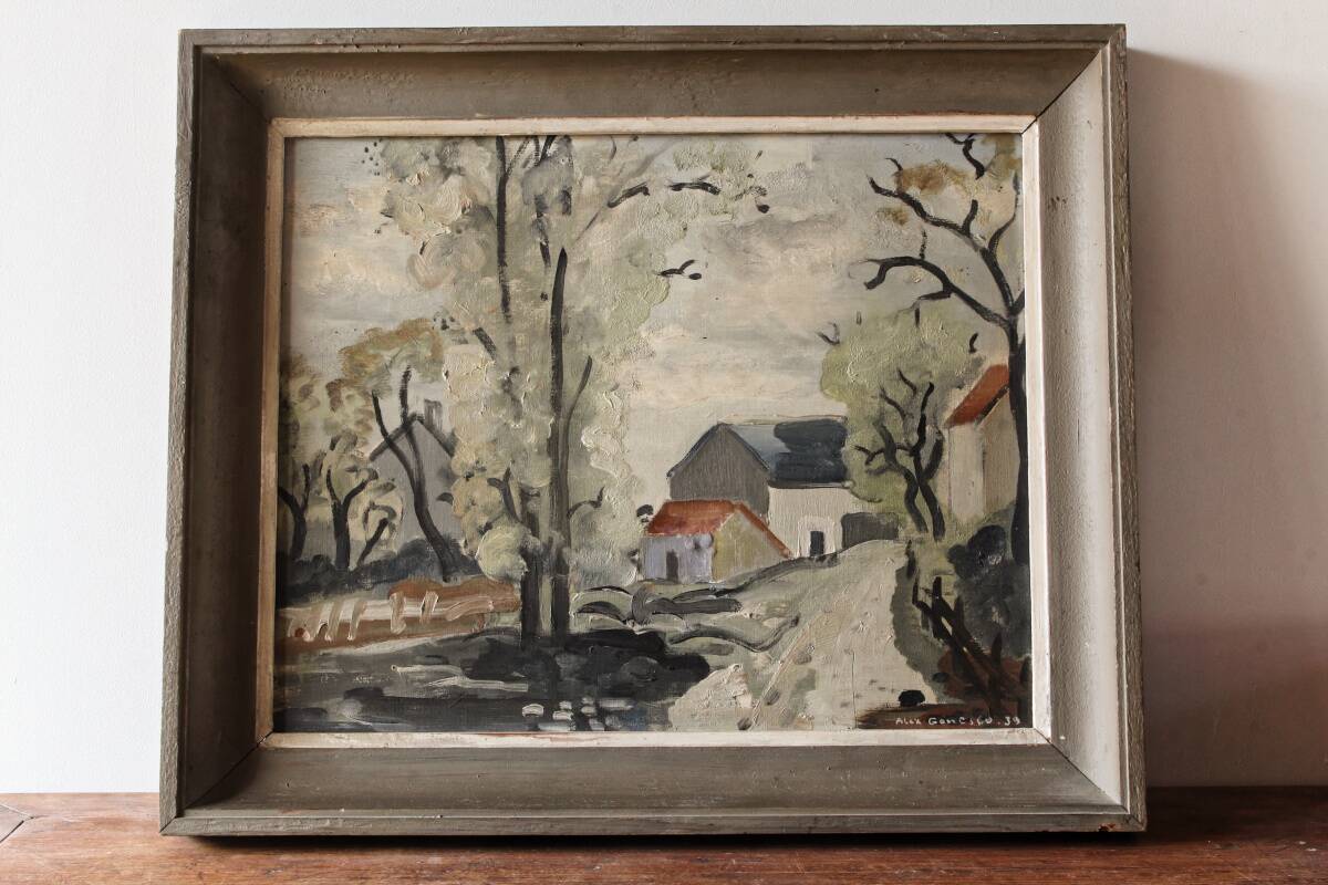 Oil on isorel, 1939, village, signed Alex Gonesco