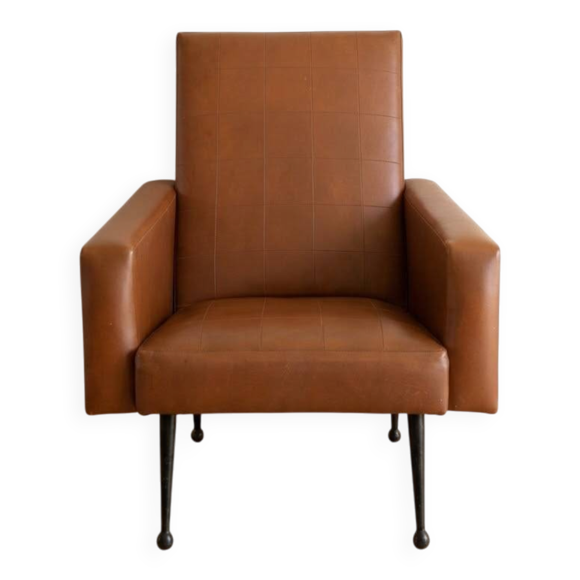 Vintage 1950s brown faux leather armchair