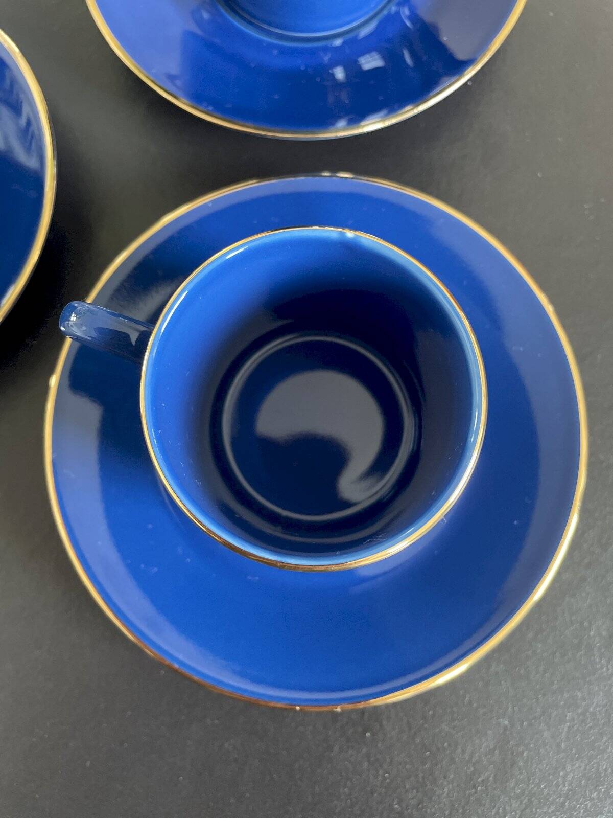 Set of 4 Guy Degrenne blue cups and saucers