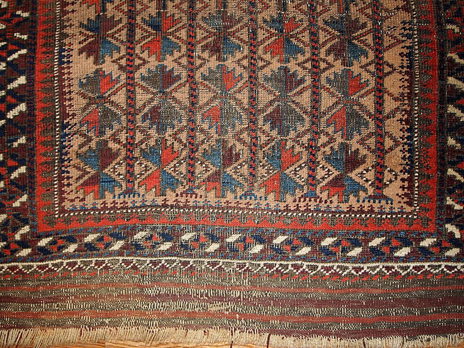 Tapis de prière baloutche antique fait main, années 1880