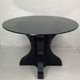 Pencil reed rattan bamboo dining or side table base with smoked glass top, 1970s