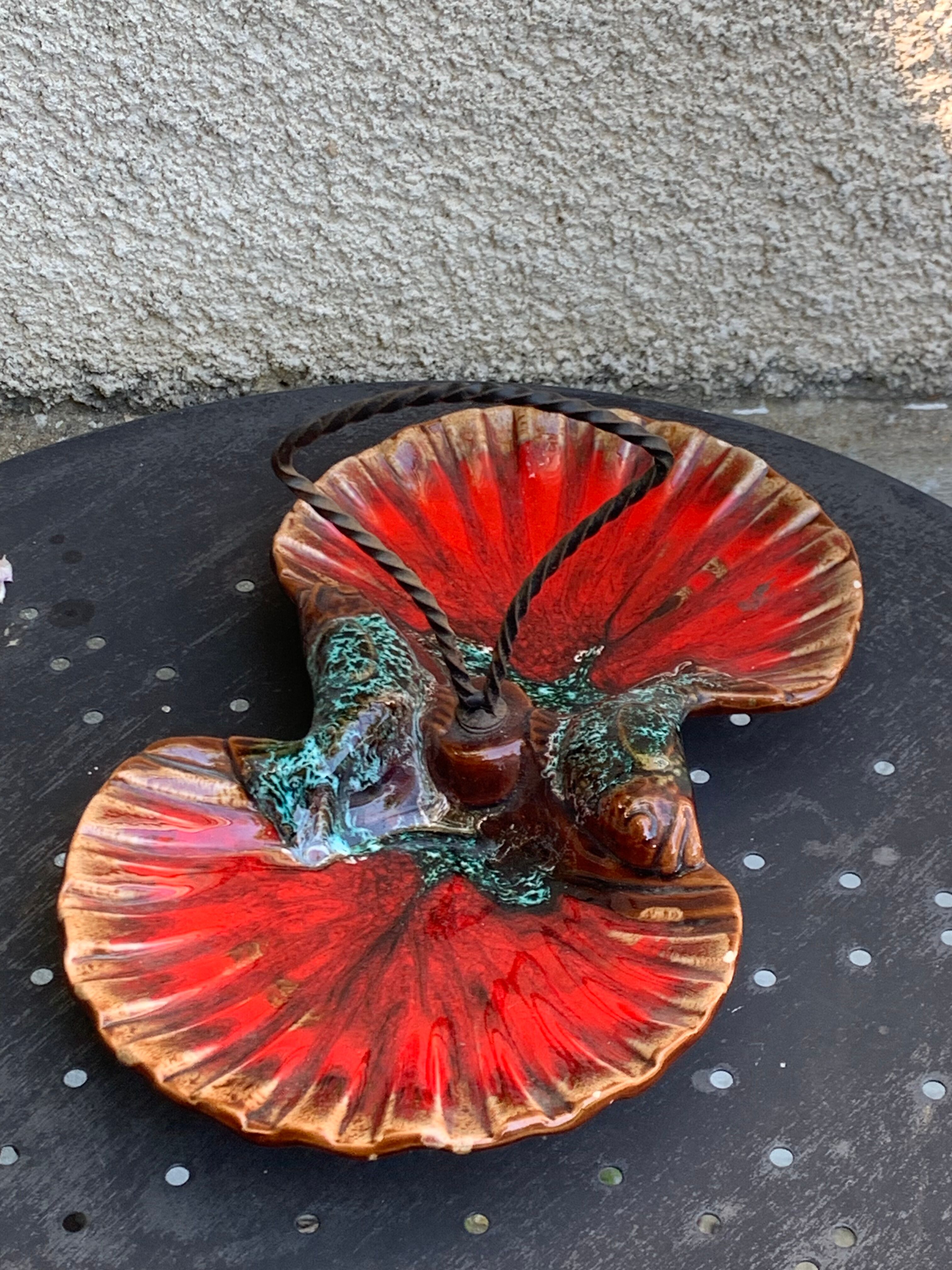 Servant in the shape of an enamelled ceramic shell and forged iron in vintage Vallauris style