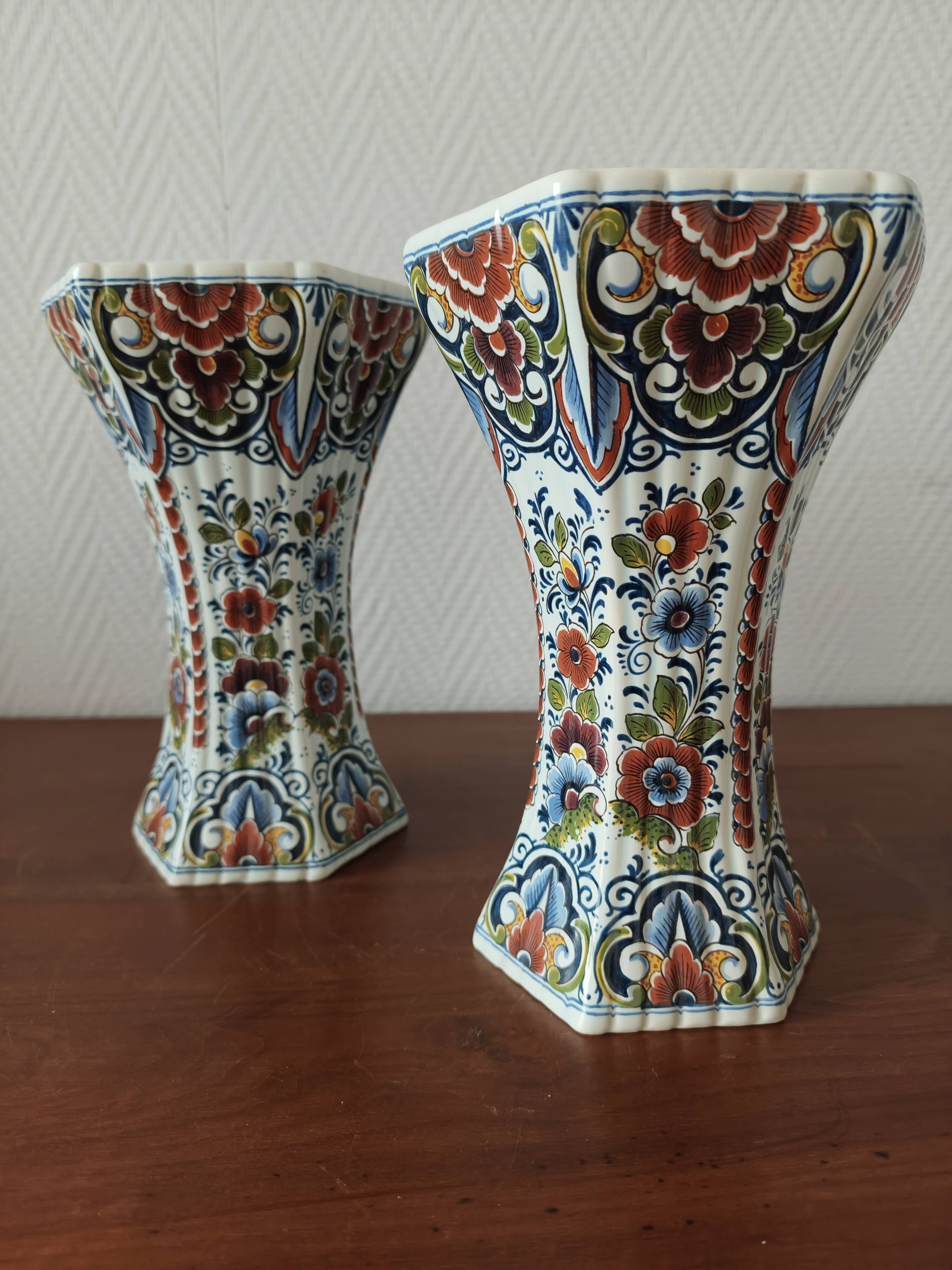 Pair of polychrome Delft earthenware vases, Holland, 1960s