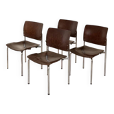 Ensemble de 4 chaises empilables en contreplaqué et chrome Kusch + Co vintage, Allemagne, années 1970.