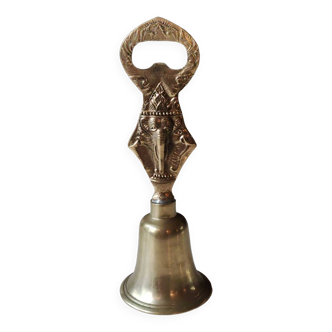 Thai table shell/bottle opener, elephant on parade. polished brass