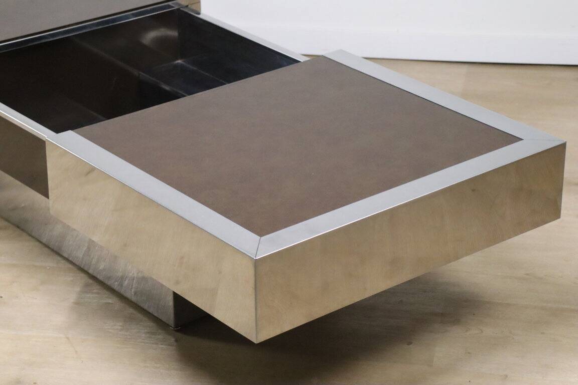 Vintage glass and aluminum bar coffee table, 1970