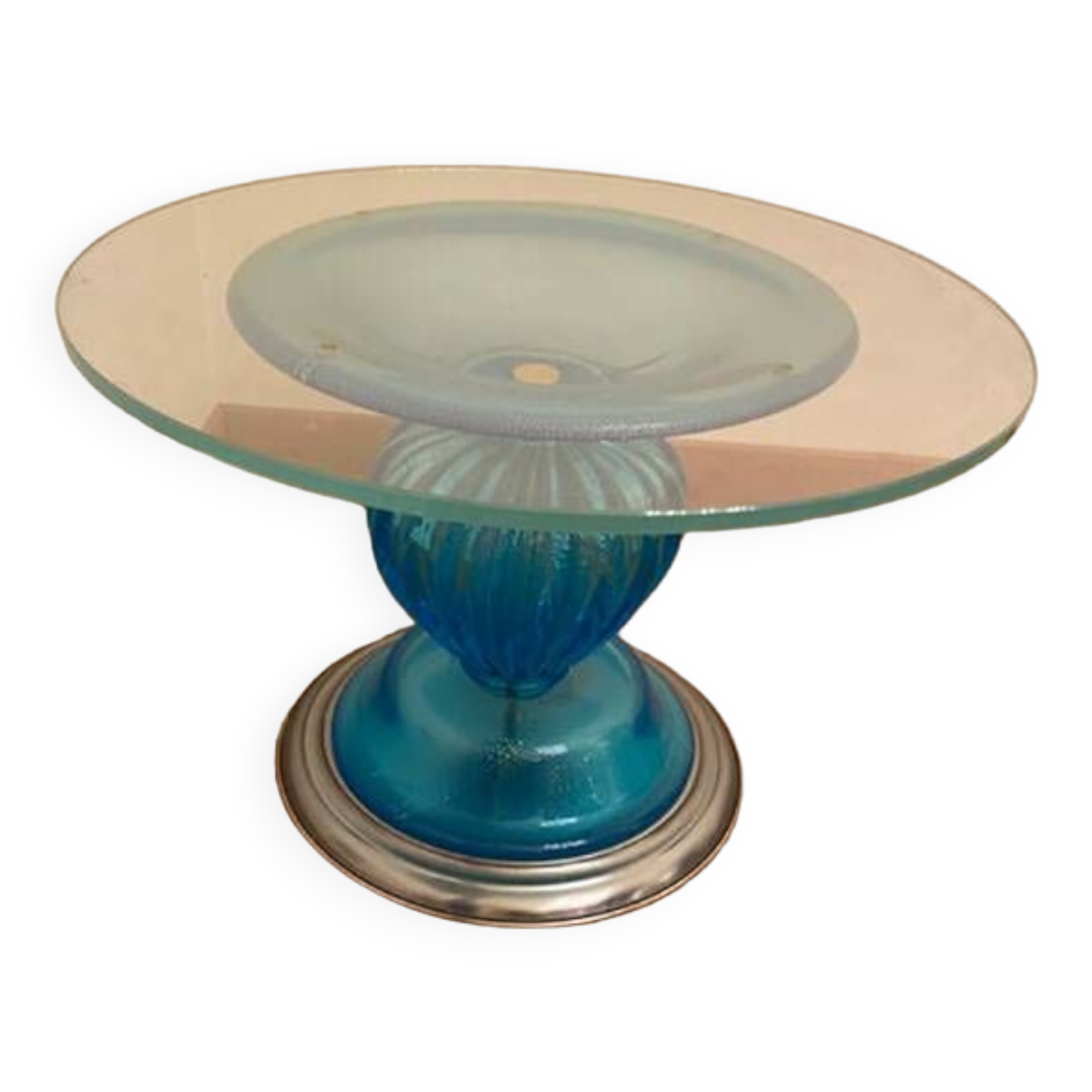 1980s Italian Venetian Blue and Silver Murano Glass Style Coffee Table