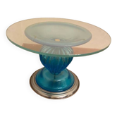 Table basse italienne des années 1980 en verre de Murano bleu et argent de style vénitien