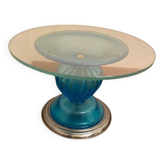 1980s Italian Venetian Blue and Silver Murano Glass Style Coffee Table