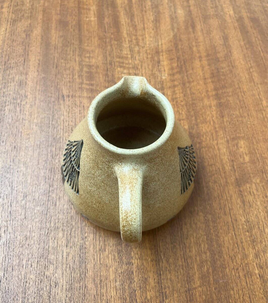 Mid-century German ceramic studio pitcher with owl motif by Heinz Theo Dietz, 1960s.