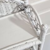 White woven wicker shelf