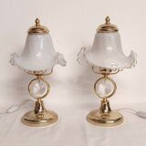 Par de lámparas de mesa de cristal de Murano. Italia,1970s.