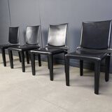 Black leather dining chairs by Arper italy, 1980s - set of 4