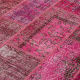 Handwoven turkish contemporary 186 cm x 288 cm pink patchwork rug