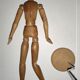 Articulated waxed wood puppet and 80's support