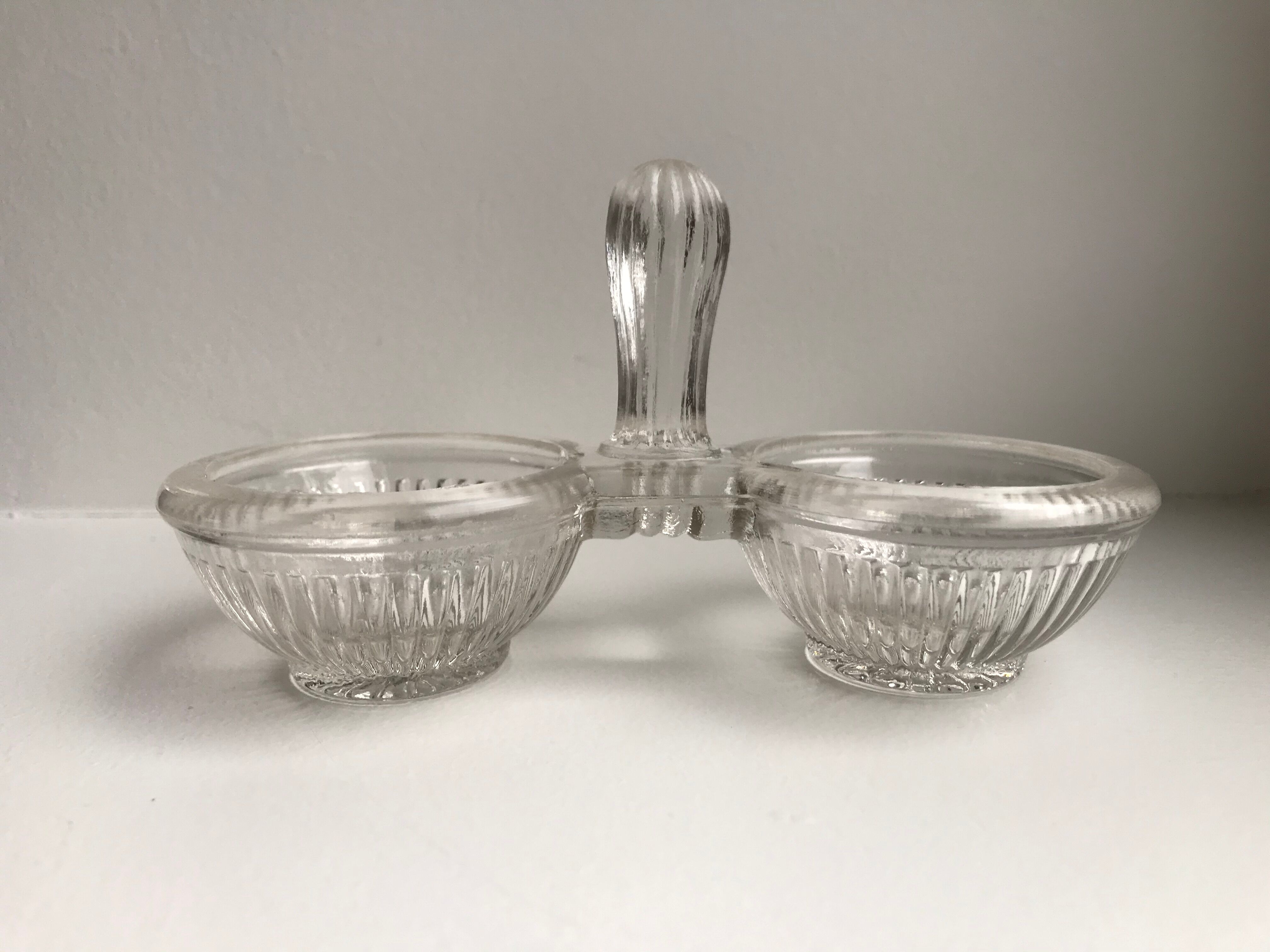 30s moulded glass salt shaker / salt pan