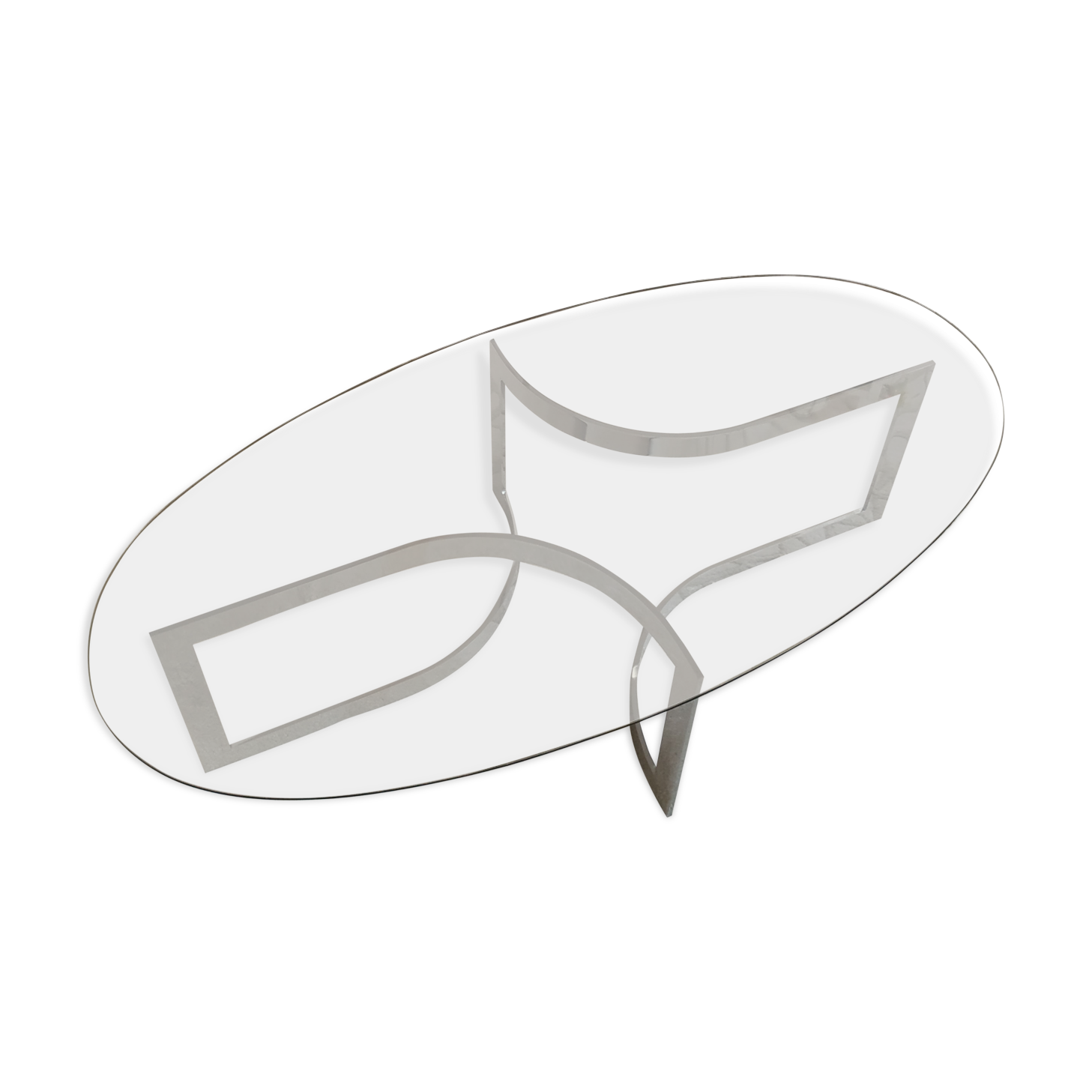 Paul Legeard's coffee table chrome metal and oval smoked glass tray typical of the 70s