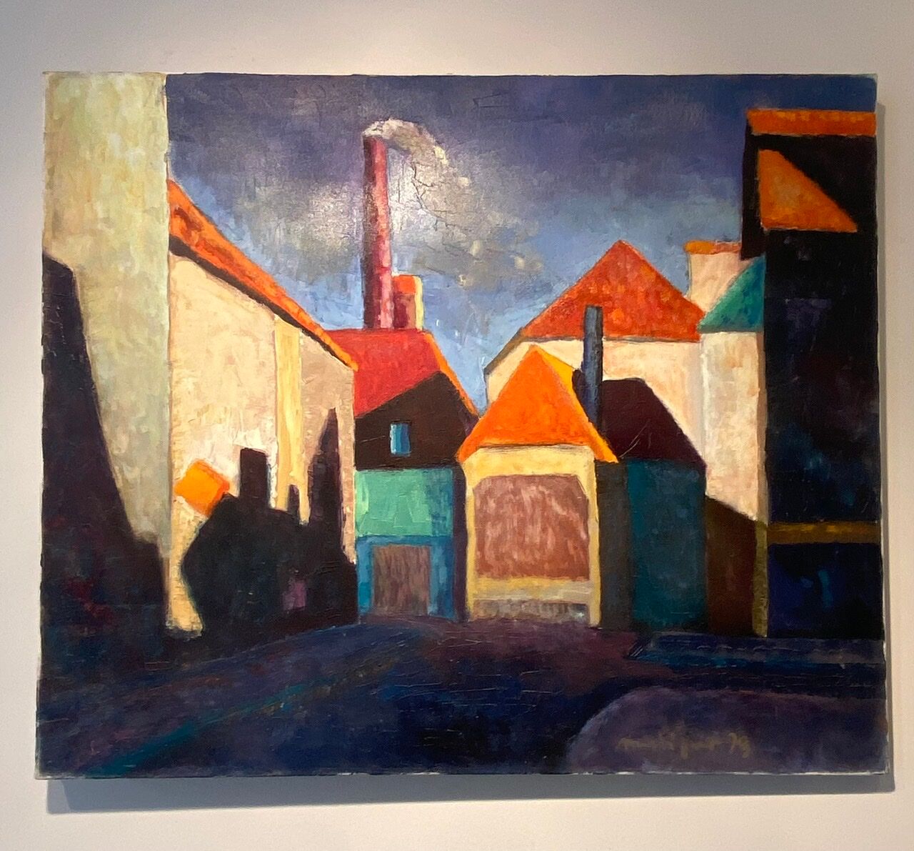 Old painting, cityscape signed and dated 79