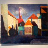 Old painting, cityscape signed and dated 79