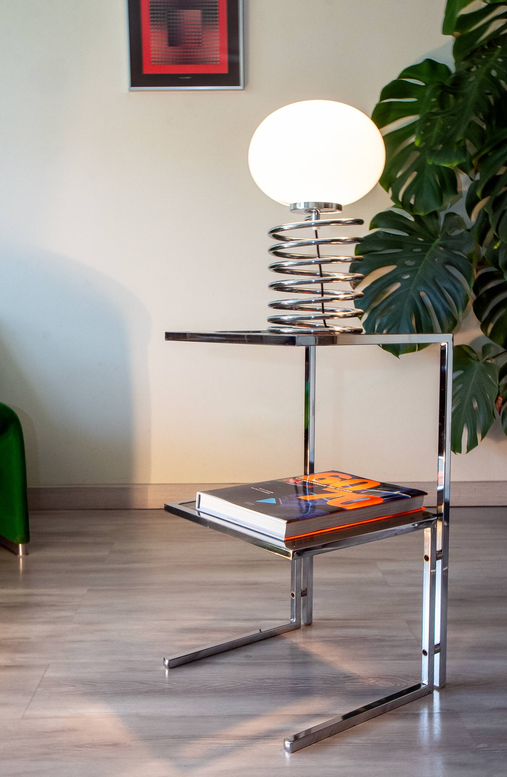 1970 chrome and smoked glass side table