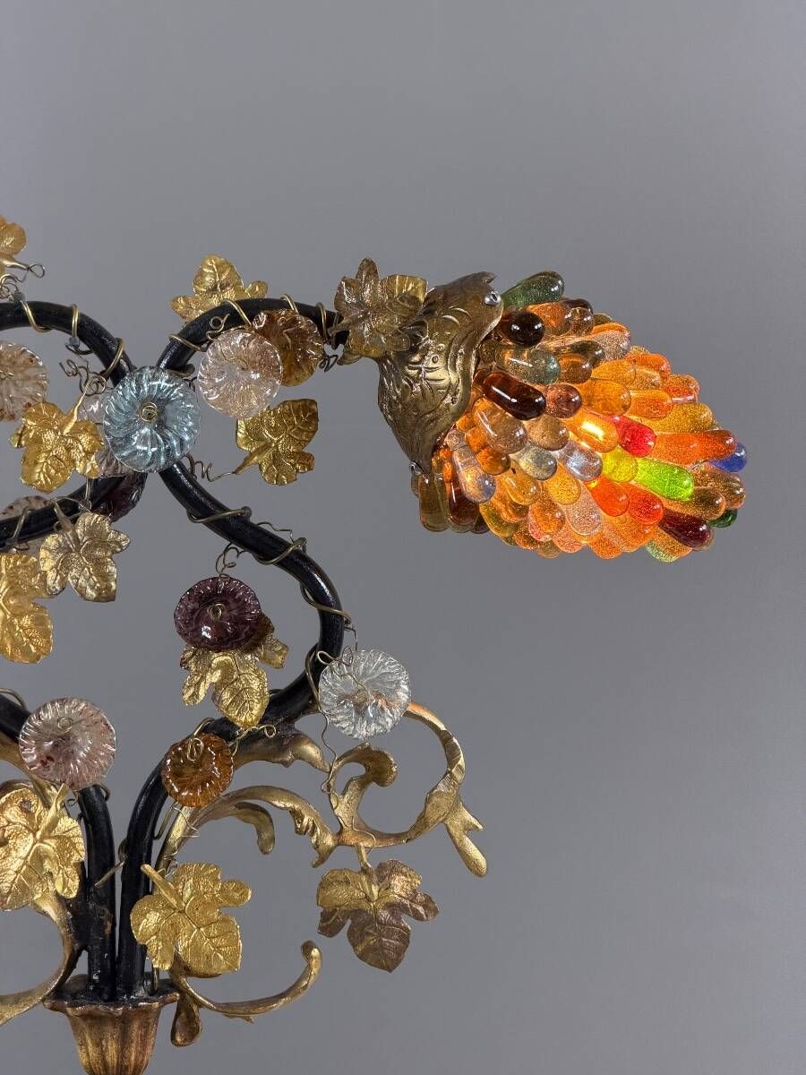 Bronze and polychrome glass lamp, 20th century
