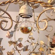Hand-forged vintage pendant lamp with porcelain roses, Denz Neheim Hüsten