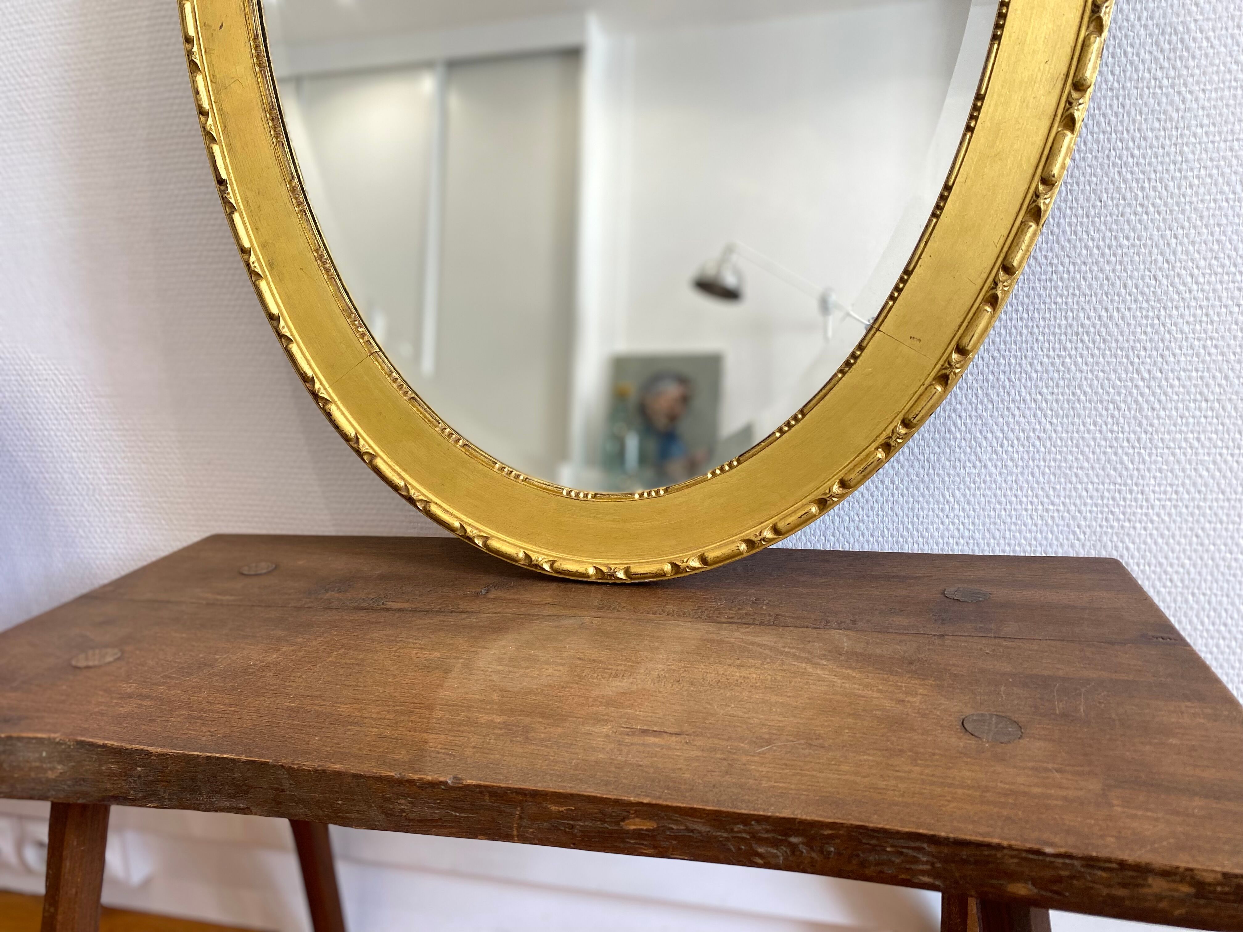 XXth oval mirror, gilded wood trumeau, beveled ice, vintage medallion mirror