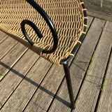 Vintage 1960-70 rattan and iron corner shelf