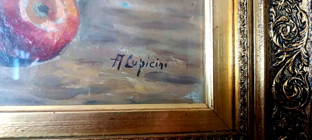 Still life painting vase with flowers by Lupicini - 1960s