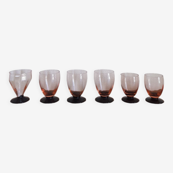 Set of 6 two-tone old art deco glasses