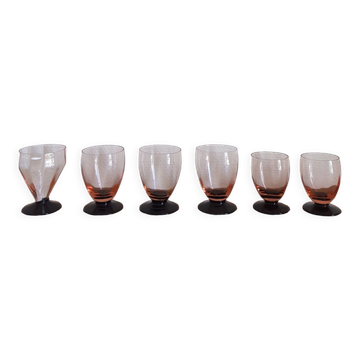 Set of 6 two-tone old art deco glasses