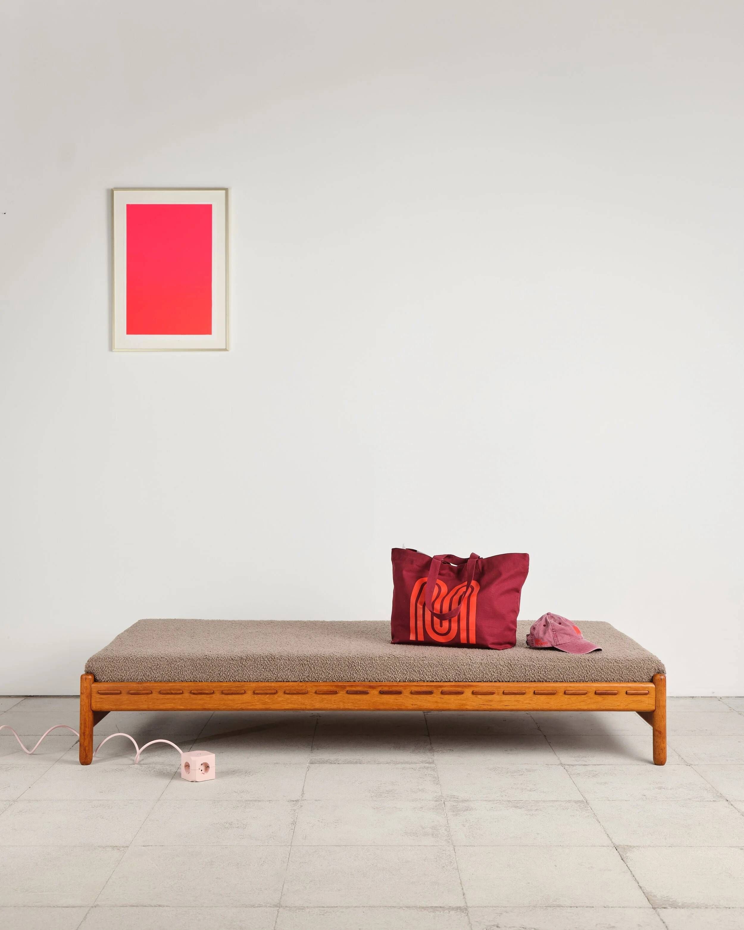 Teak daybed with boucle mattress, Denmark, 1960s
