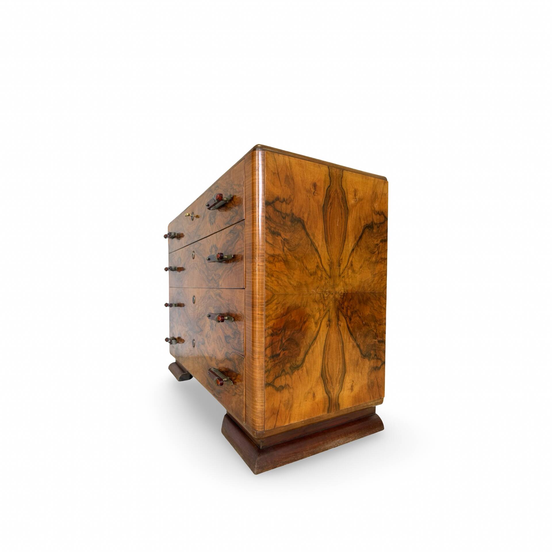 Walnut burl commode, Italian Art Deco, 1940s.