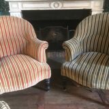 Pair of Original tapestry velvet stripe armchairs.