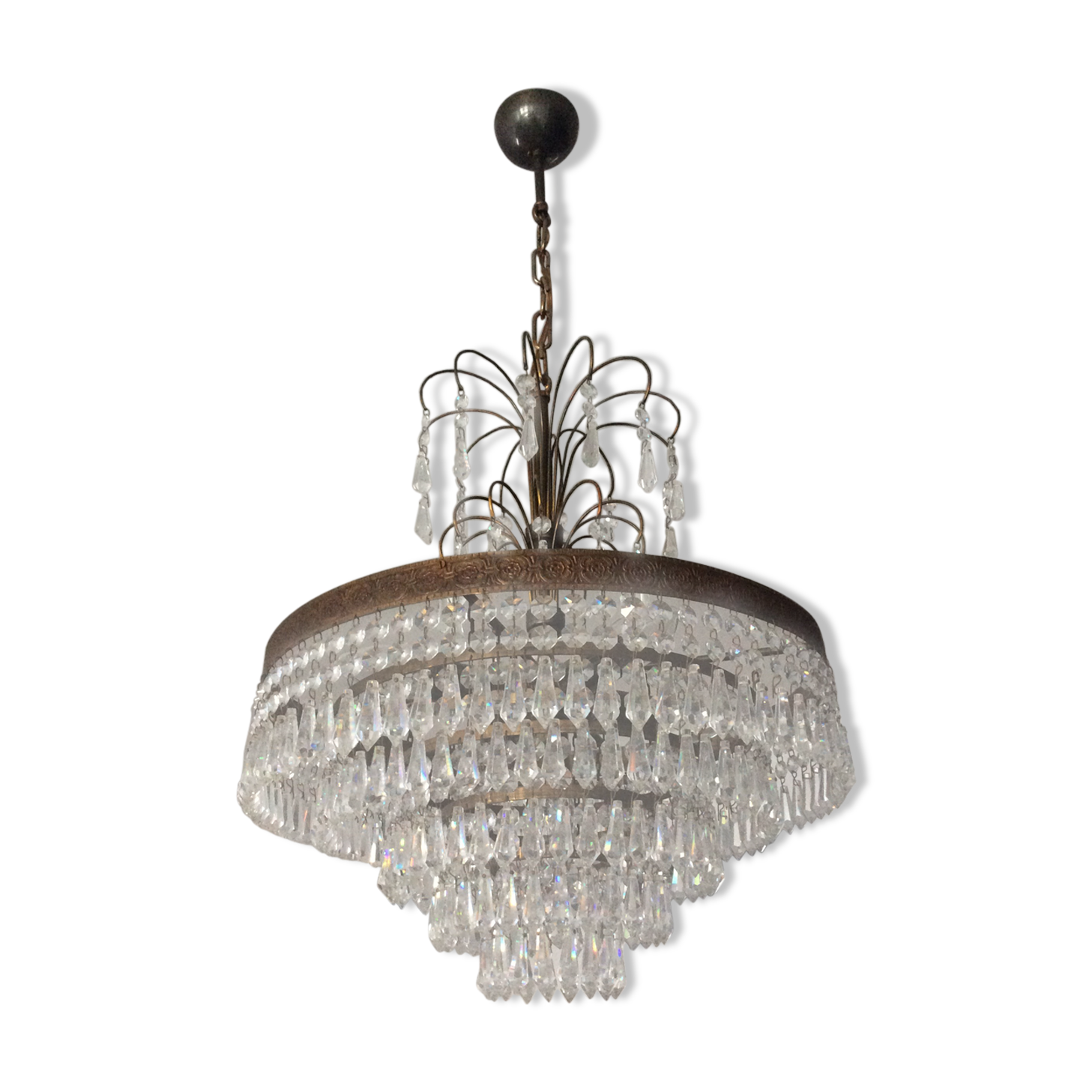 Chandelier cascading crystal and bronze tassels