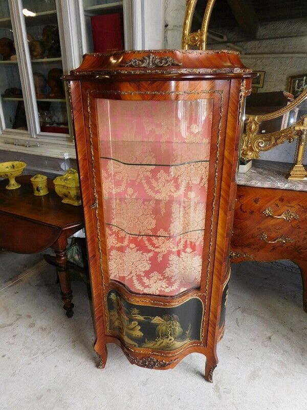 Asian decor rosewood marquetry showcase