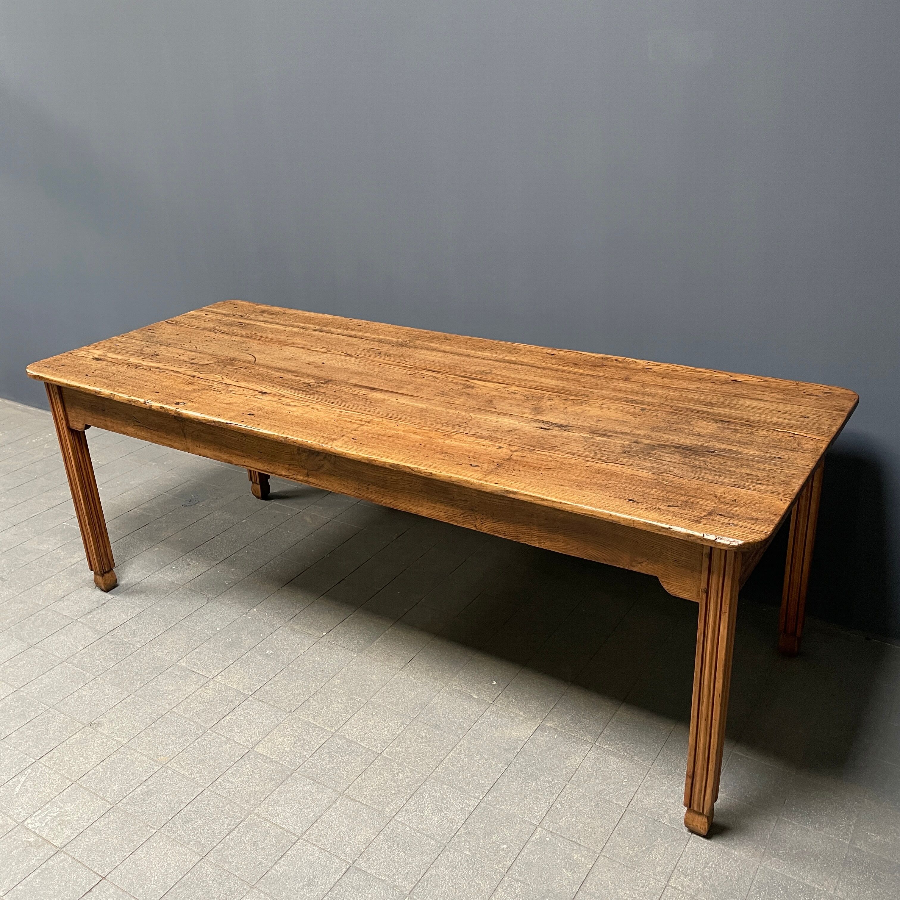 Large oak farmhouse table from France, early 1900s