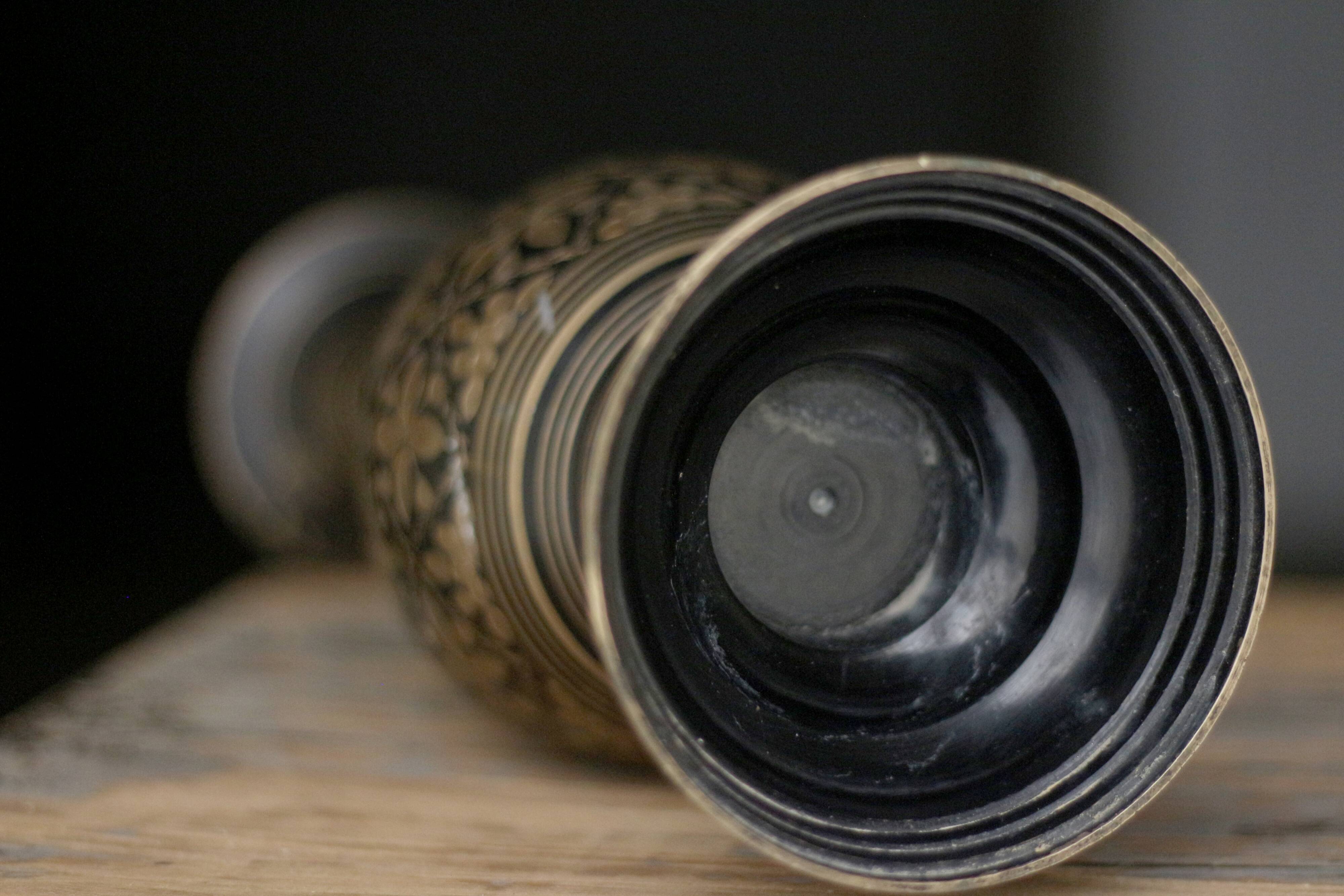 Indian copper vase. Beautiful "grotesque" decoration.