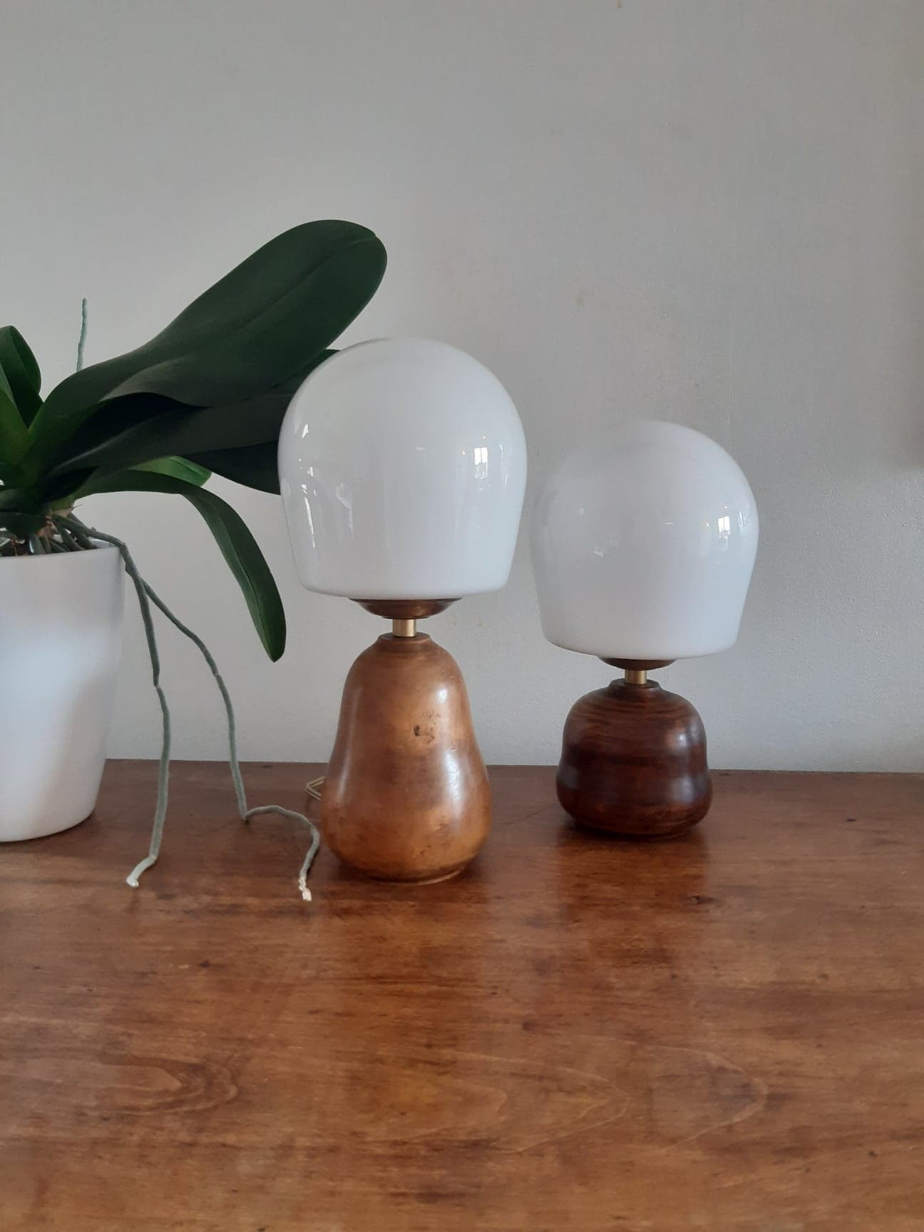 Pair of opaline wood lamps