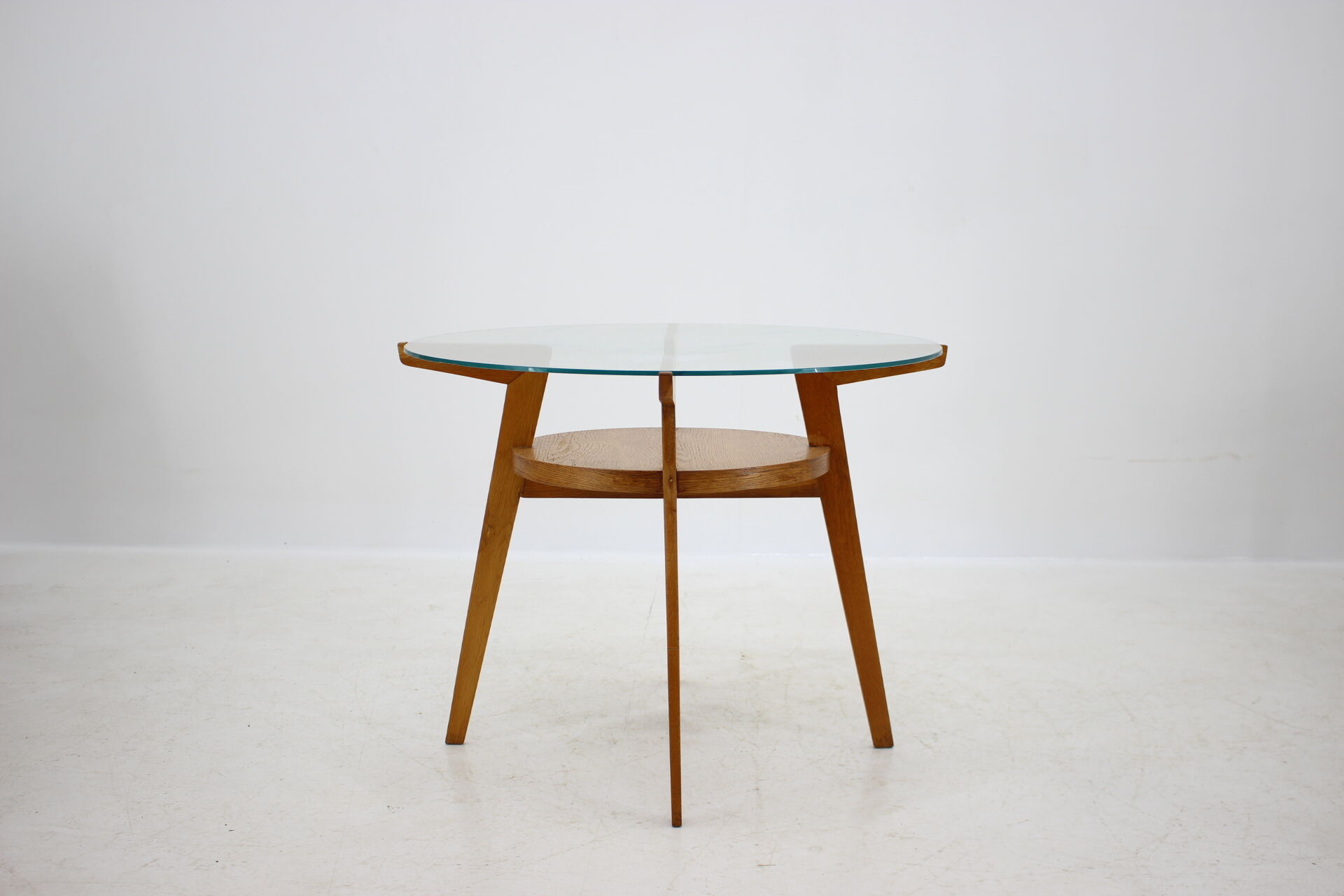 1960s Oak and Glass Coffee Table, Czechoslovakia