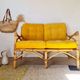 1960s rattan bench - yellow velvet