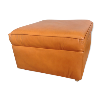 Ottoman on wheels vintage 70s caramel leather