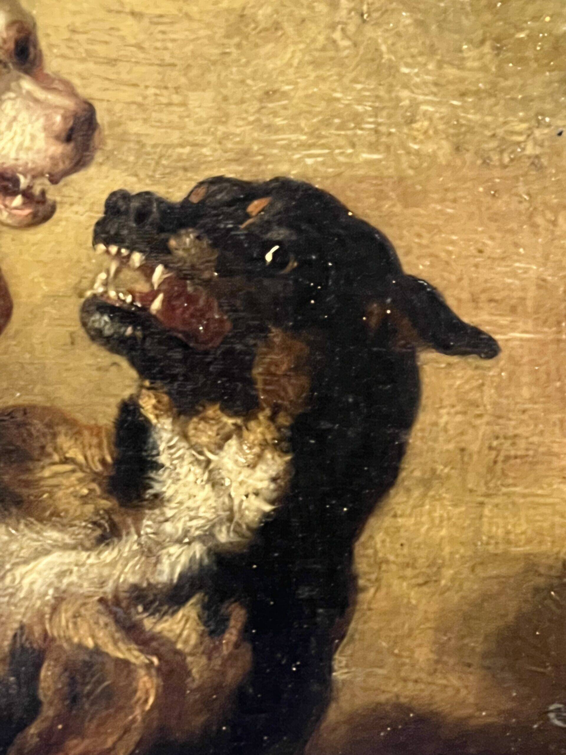 Jean Baptiste Louis Guy? Oil on panel, two bulldogs fighting