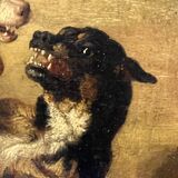 Jean Baptiste Louis Guy? Oil on panel, two bulldogs fighting