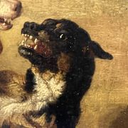 Jean Baptiste Louis Guy? Oil on panel, two bulldogs fighting